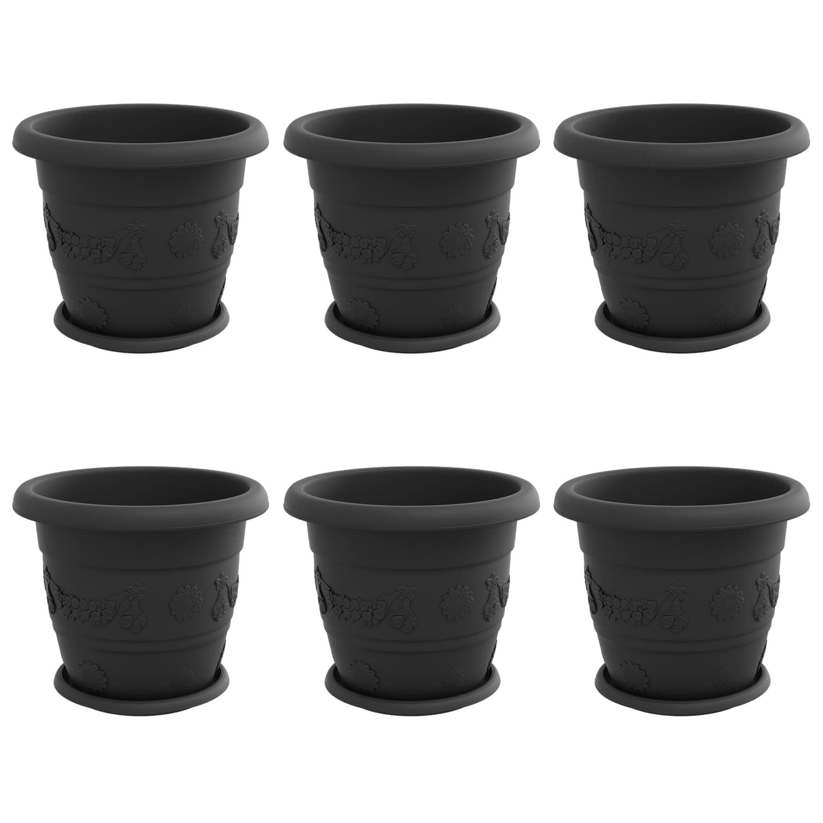 Taimepotid 6 tk Must Ø 30 x 25 cm Plastmass