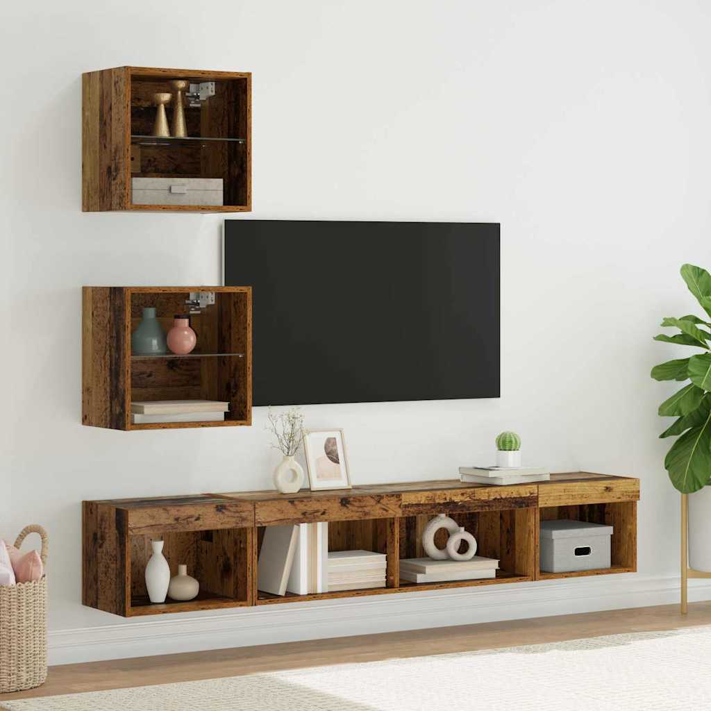 TV seinakapid koos LED-iga 5 tk Vana puit Tehispuit