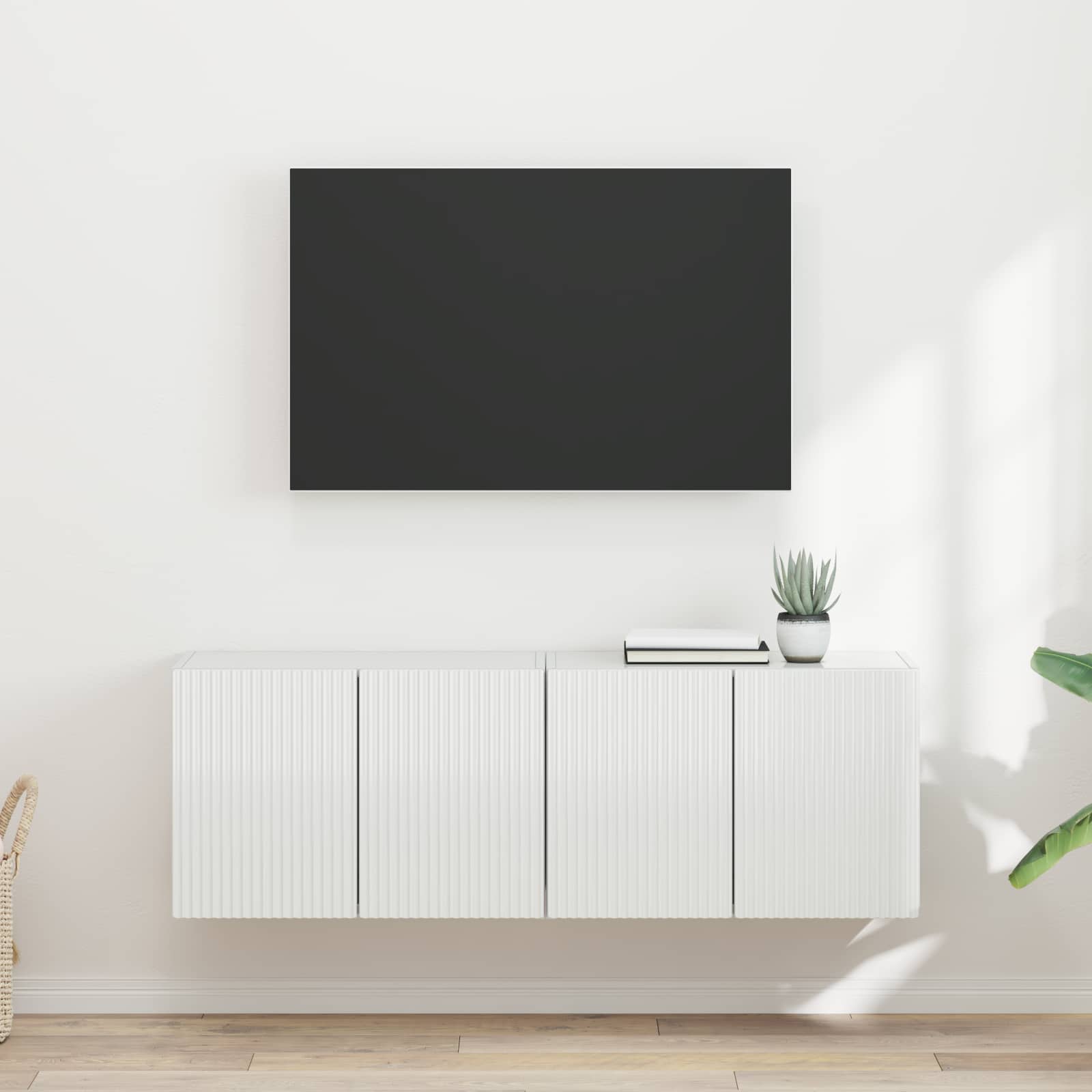 TV Seina Kapp 2 tk Kergelt läikiv valge Tehispuit