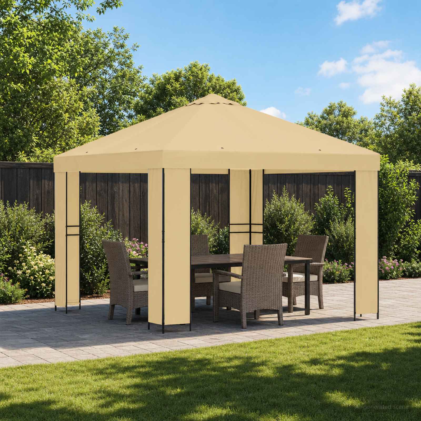 Paviljon 3 x 3 m Kreemjas Polüester ja teras 190 gsm