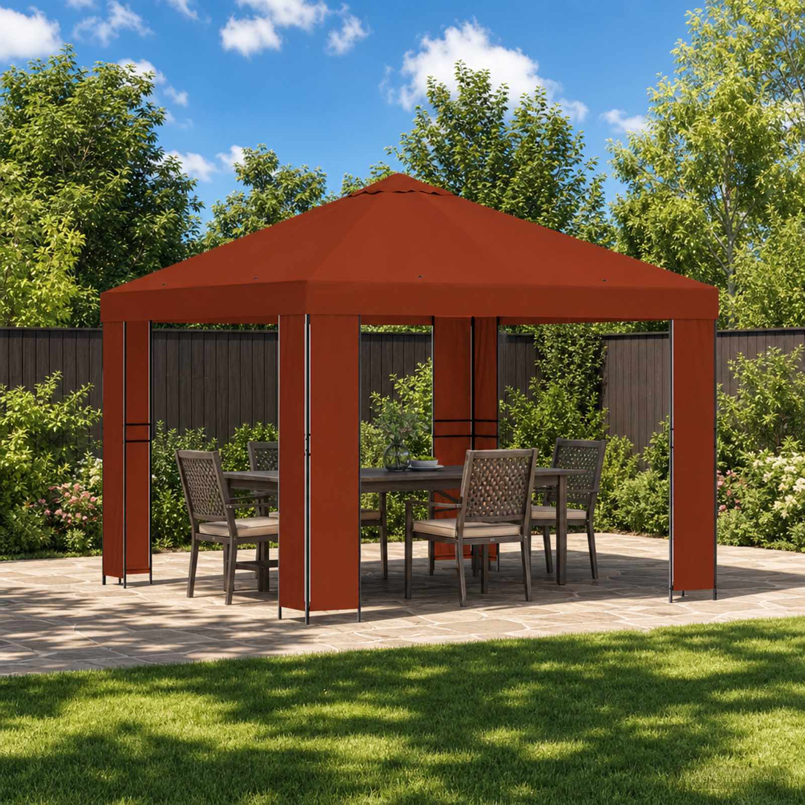 Paviljon 3 x 3 m Terrakota Polüester ja teras 190 gsm