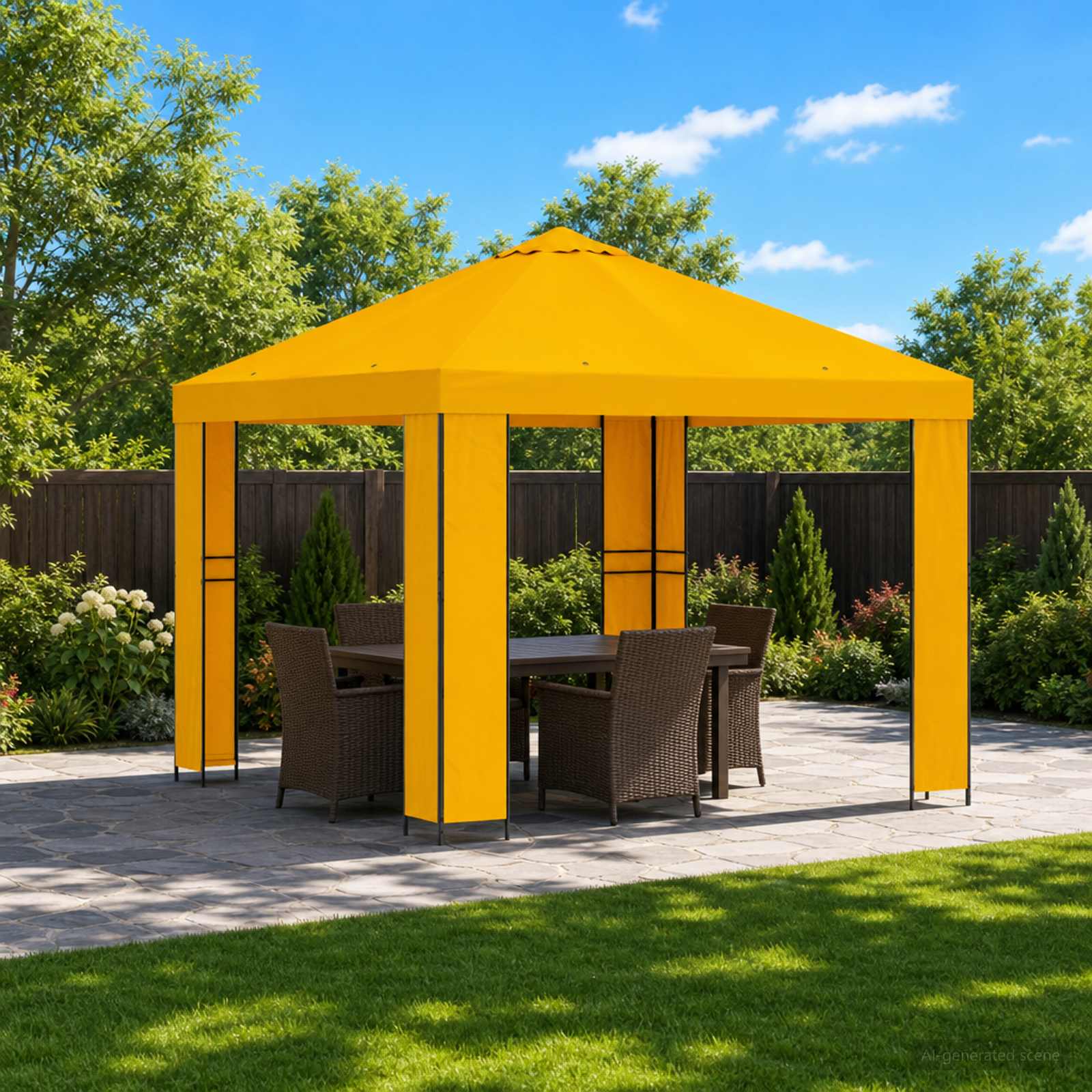 Paviljon 3 x 3 m Kollane Polüester ja teras 190 gsm