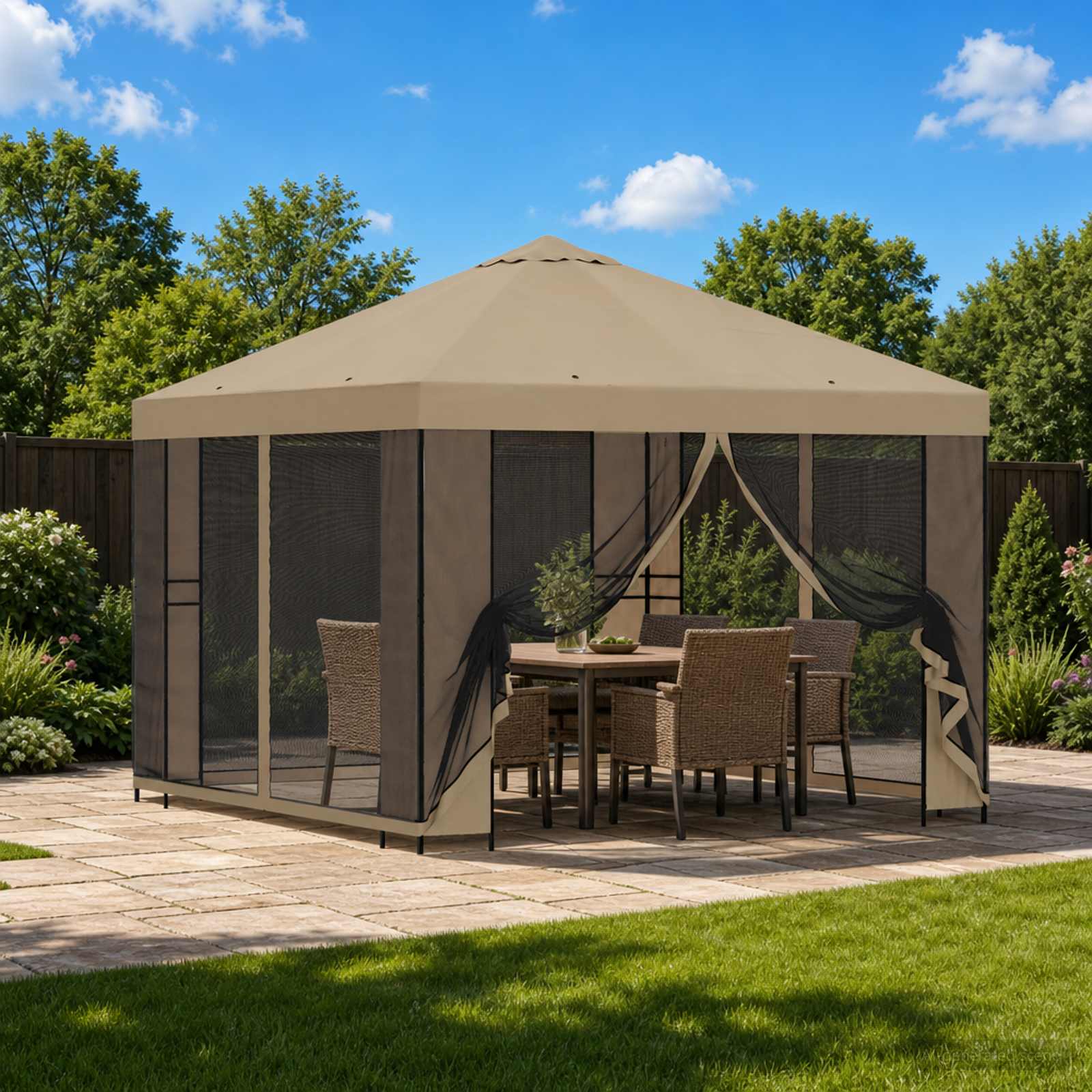 Aia telk külgseintega 3 x 3 m Beež Polüester ja teras 190 gsm
