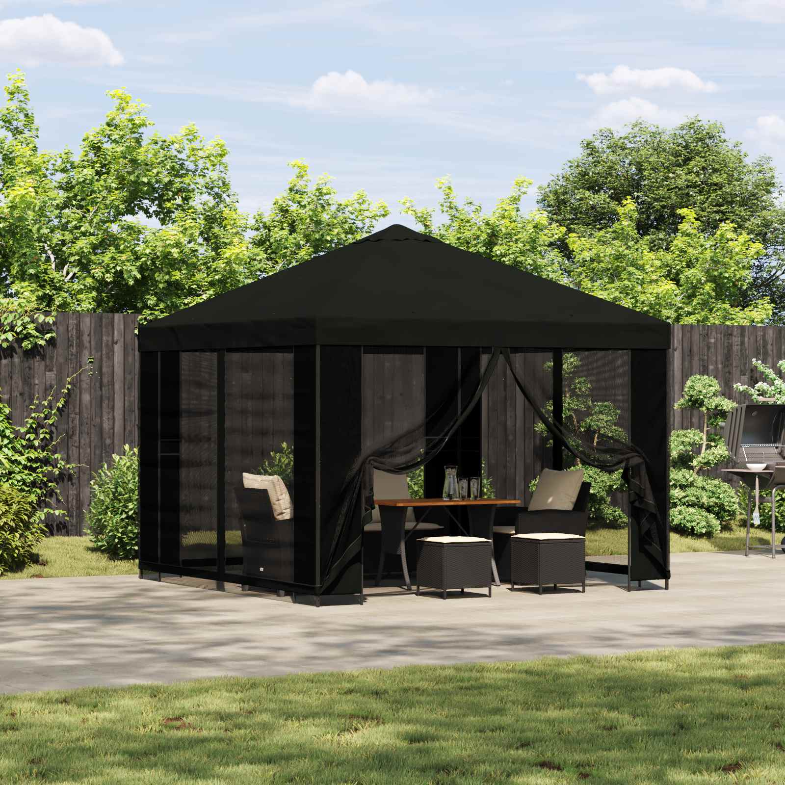 Aia telk külgseintega 3 x 3 m Must Polüester ja teras 190 gsm