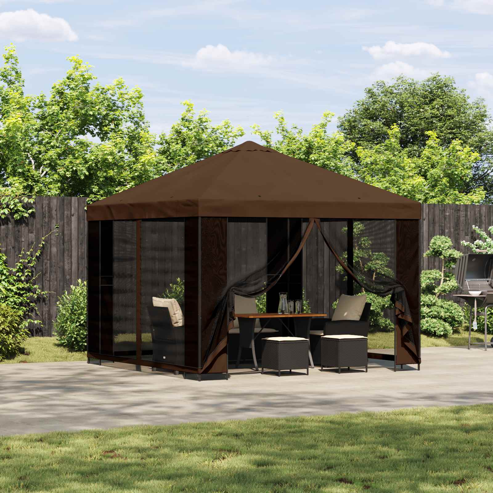 Aia telk külgseintega 3 x 3 m Pruun Polüester ja teras 190 gsm