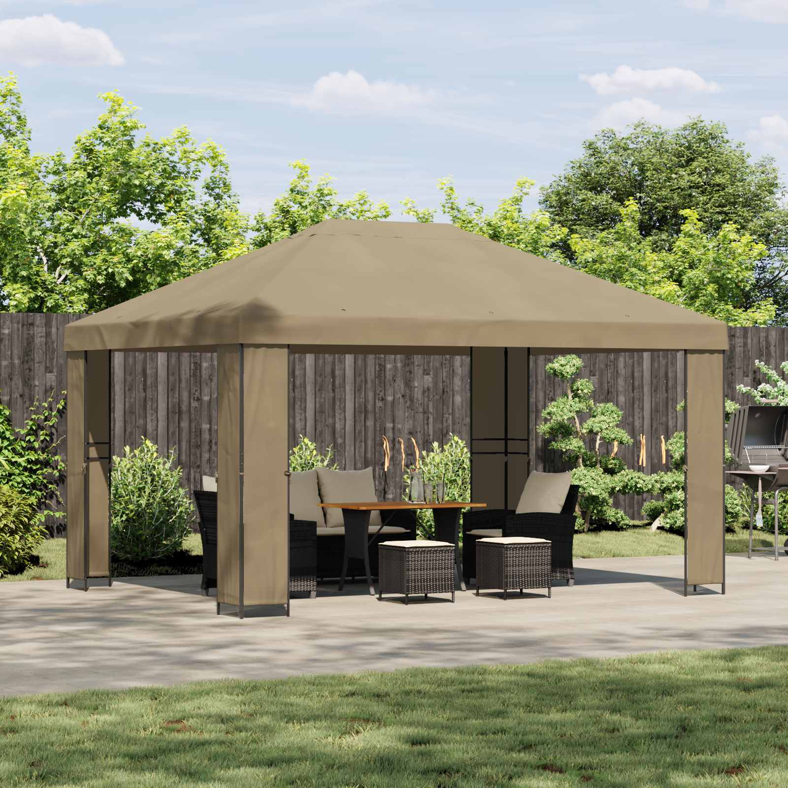 Paviljon 4 × 3 m Beež Polüester ja teras 190 gsm