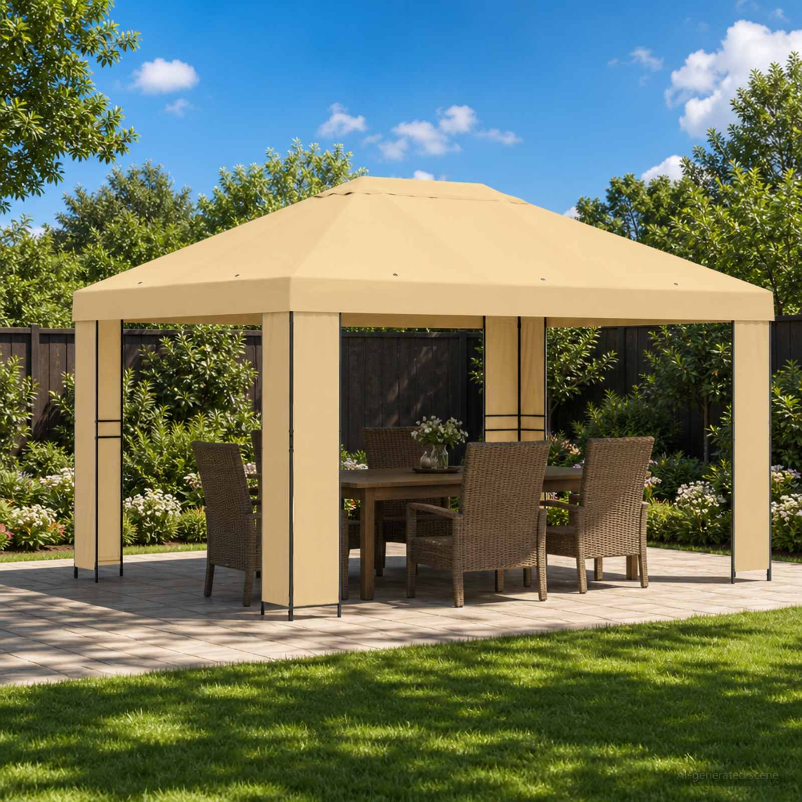 Paviljon 4 × 3 m Kreemjas Polüester ja teras 190 gsm