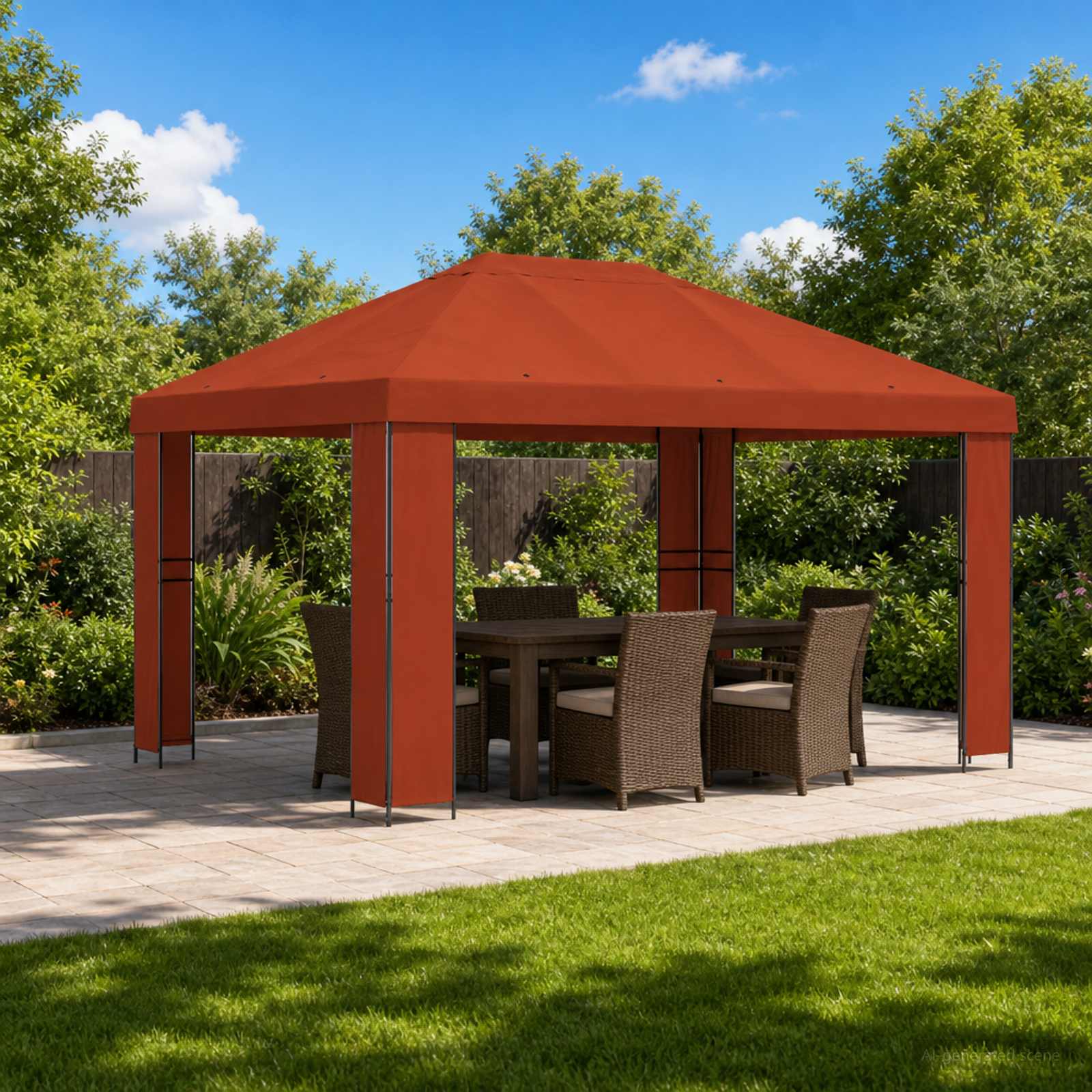 Paviljon 4 × 3 m Terrakota Polüester ja teras 190 gsm