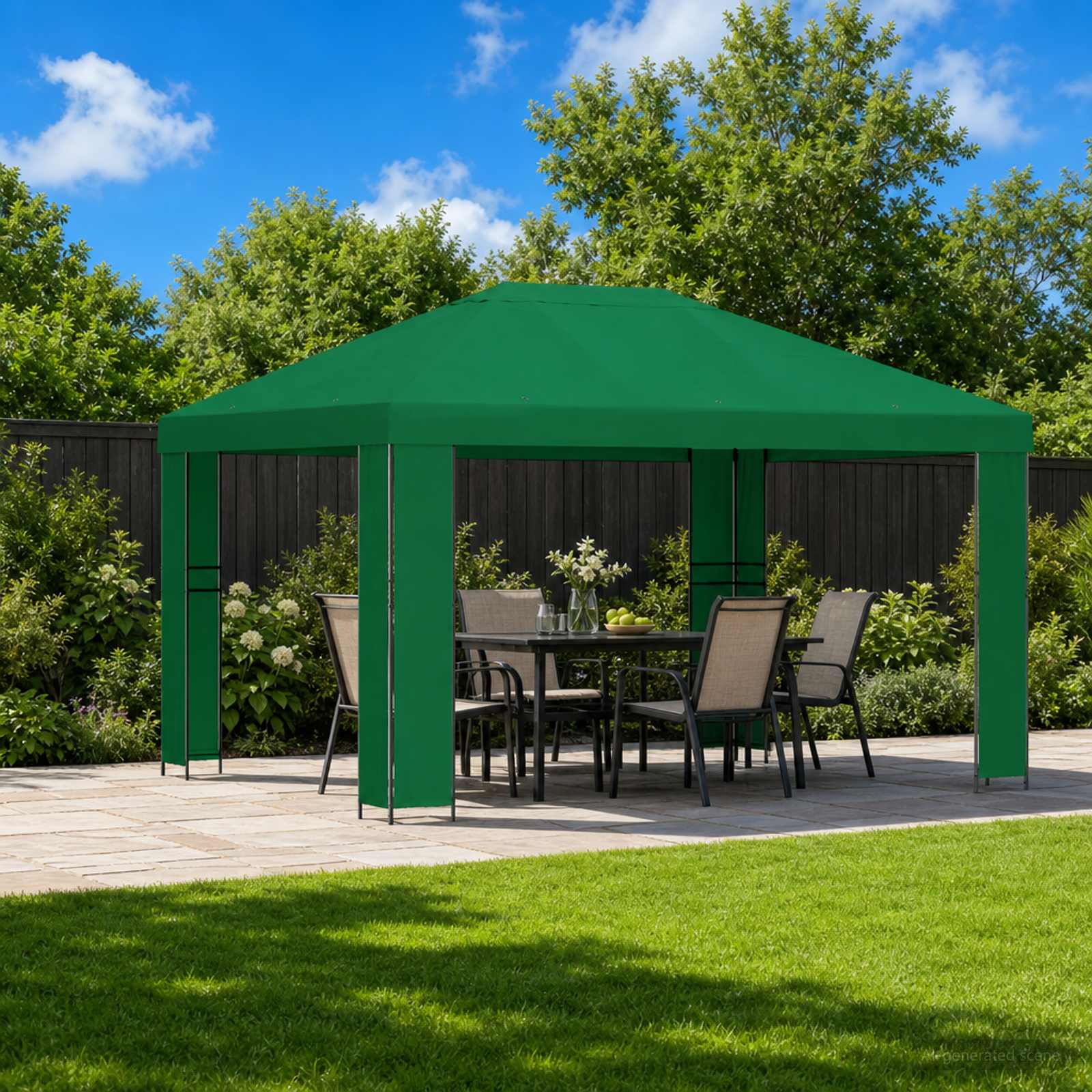 Paviljon 4 × 3 m Roheline Polüester ja teras 190 gsm