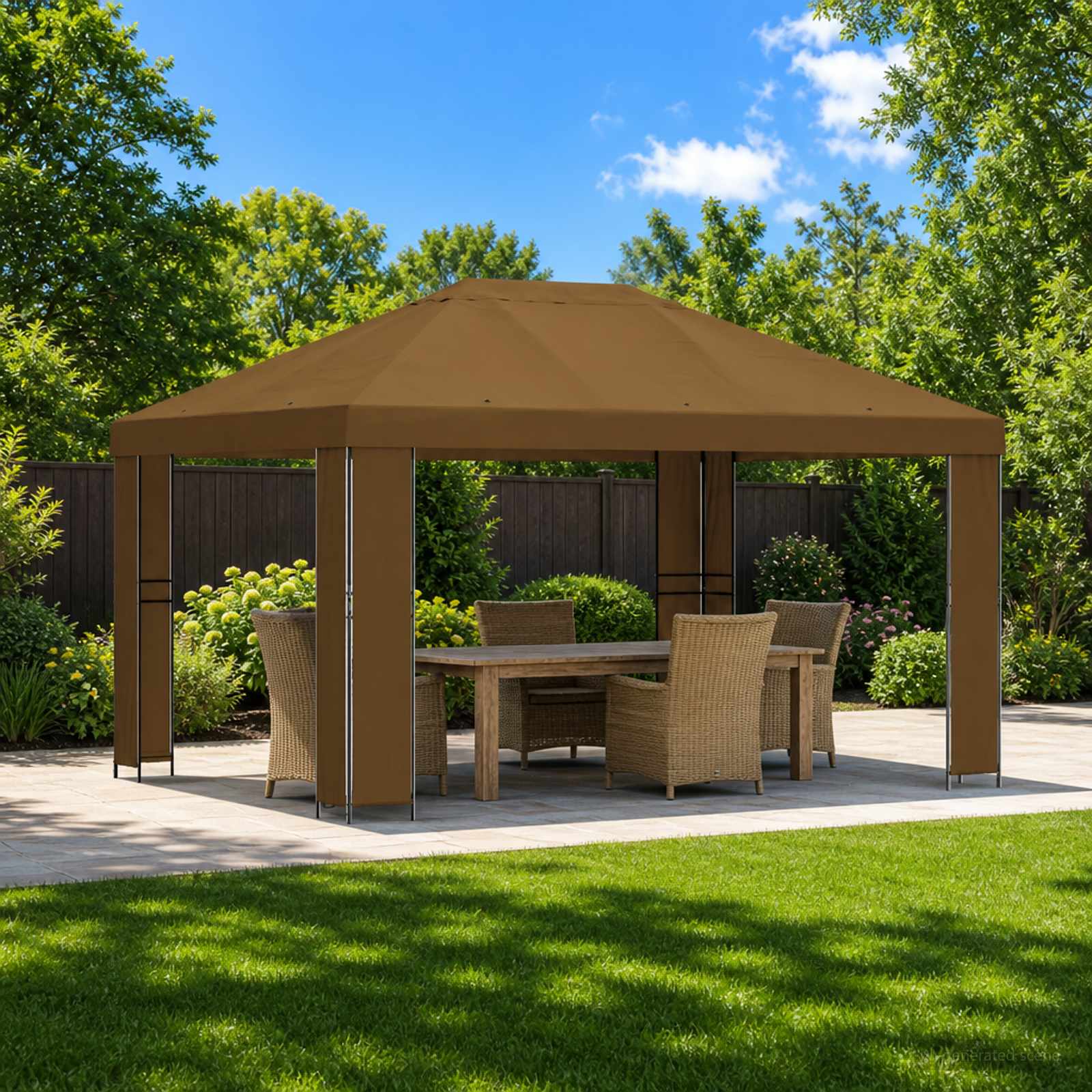 Paviljon 4 × 3 m Pruunikashall Polüester ja teras 190 gsm
