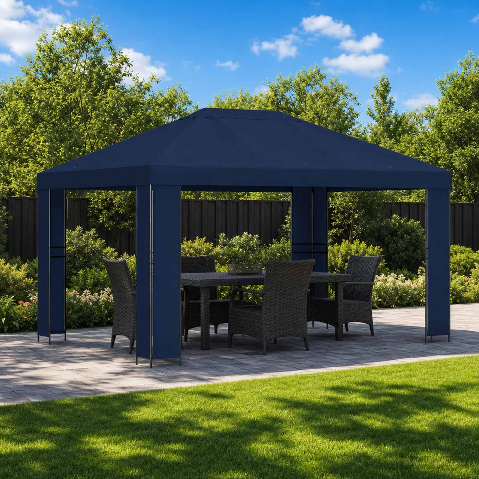Paviljon 4 × 3 m Sinine Polüester ja teras 190 gsm