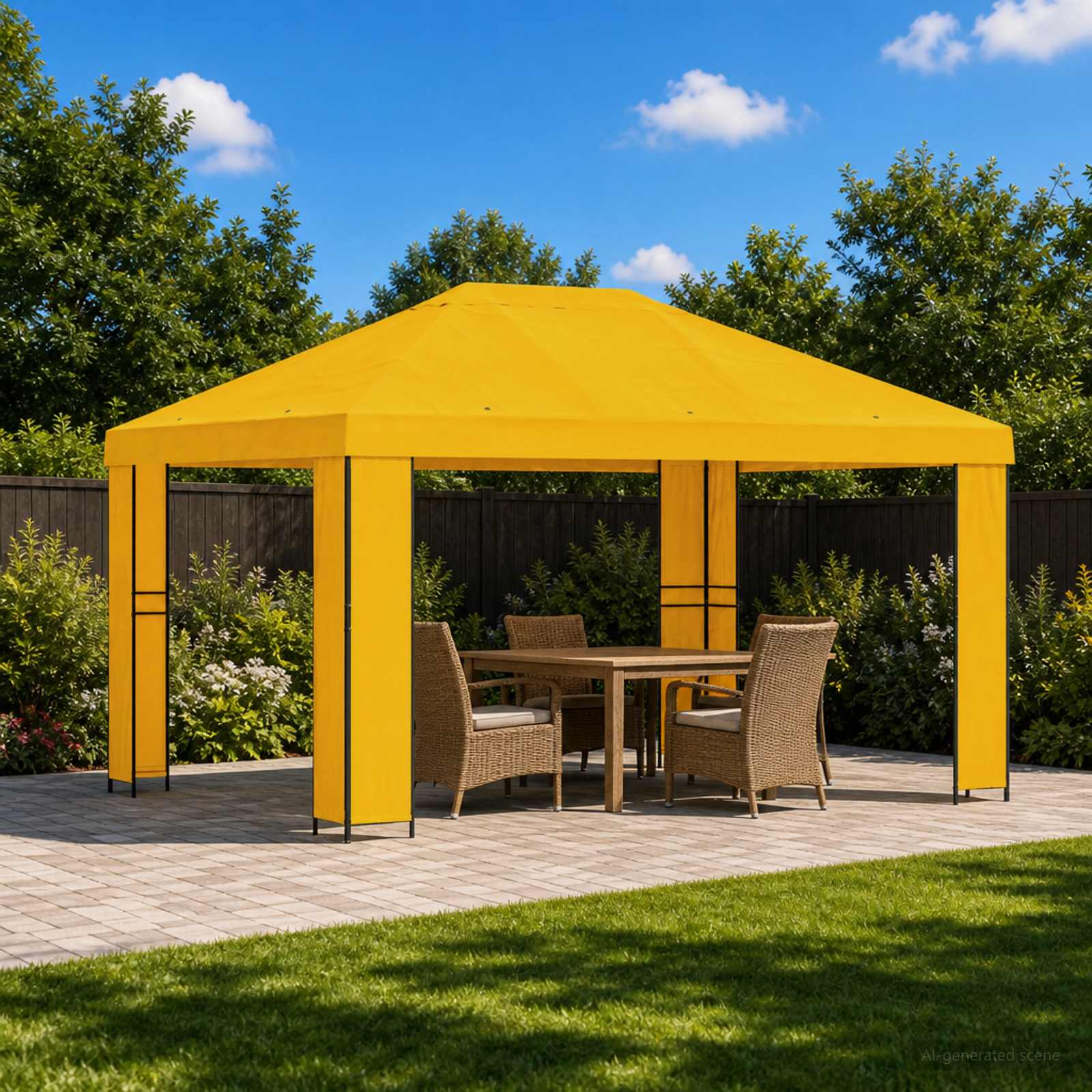 Paviljon 4 × 3 m Kollane Polüester ja teras 190 gsm
