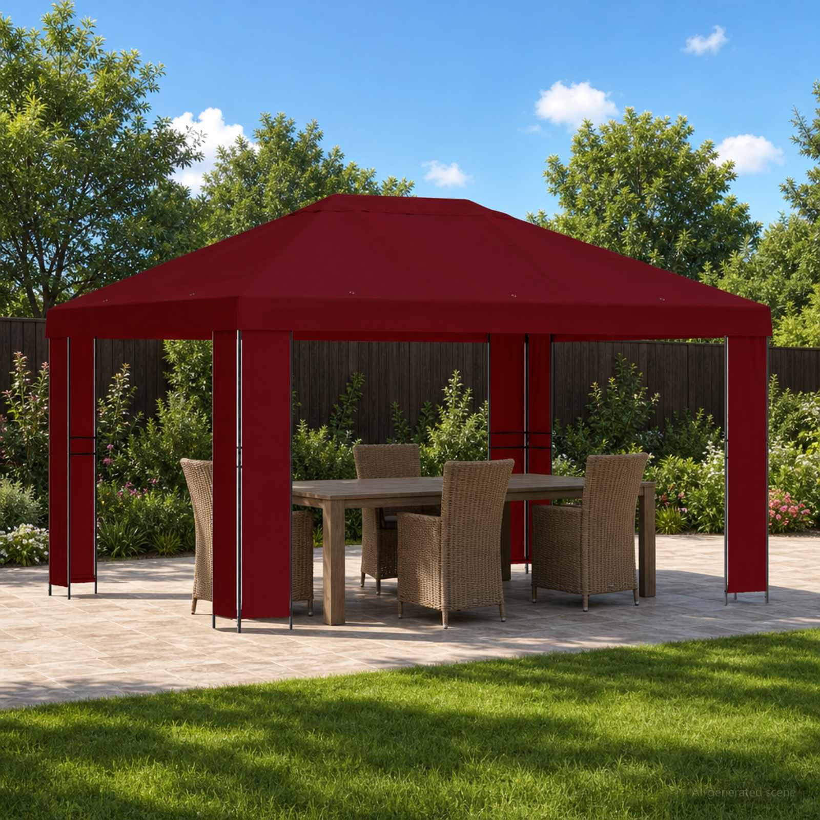 Paviljon 4 × 3 m Veinipunane Polüester ja teras 190 gsm