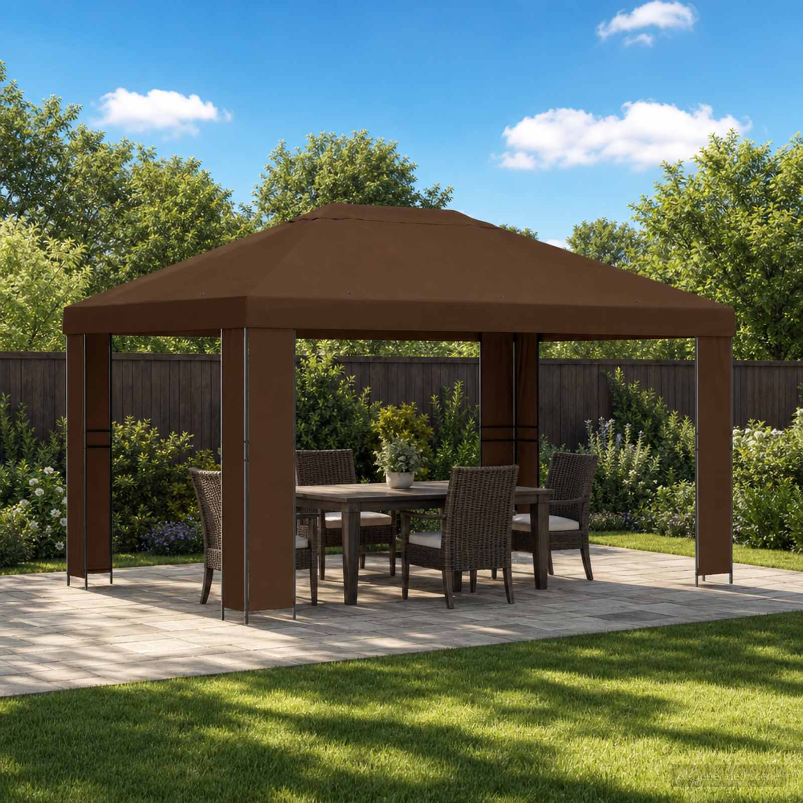 Paviljon 4 × 3 m Pruun Polüester ja teras 190 gsm