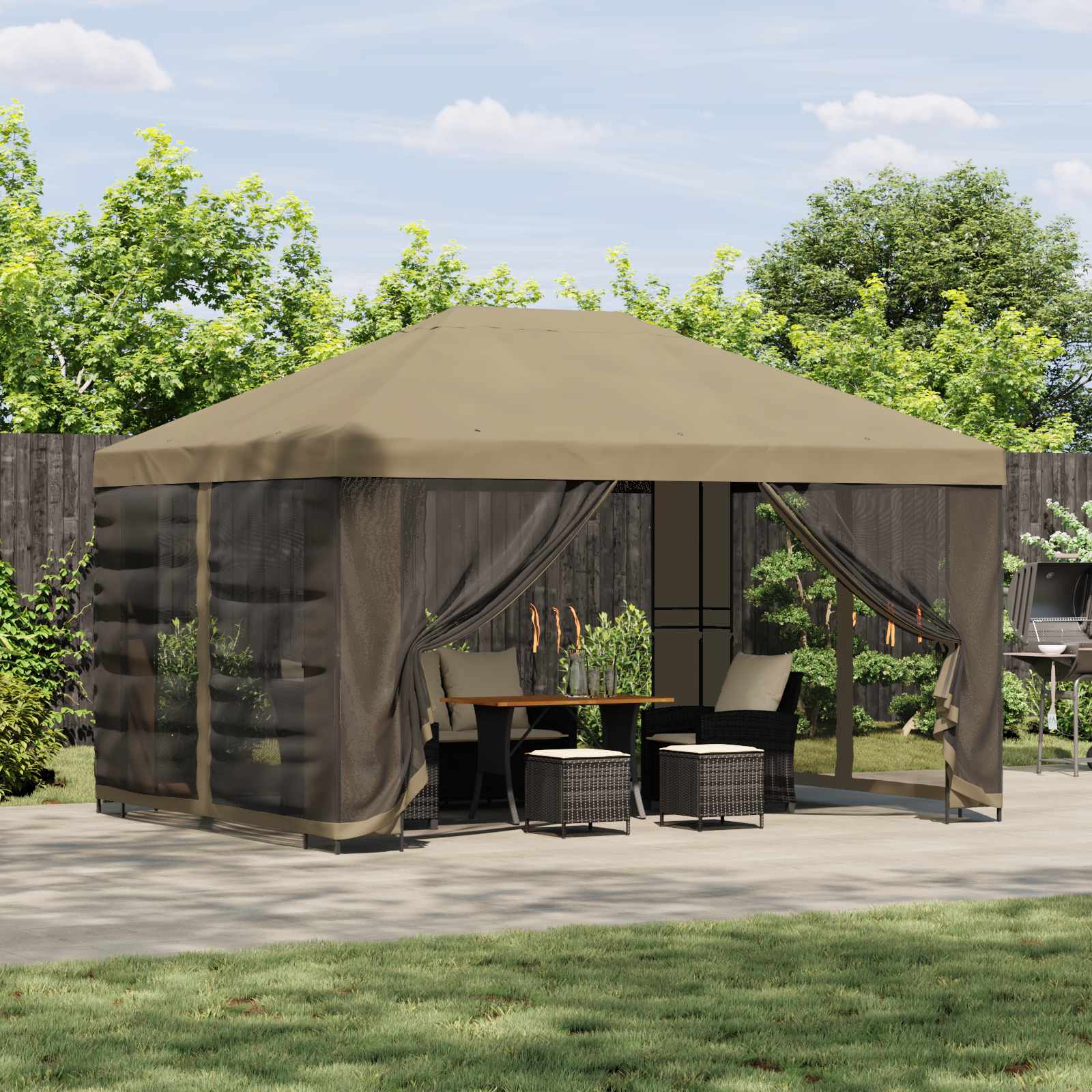 Aia telk külgseintega 4 × 3 m Beež Polüester ja teras 190 gsm