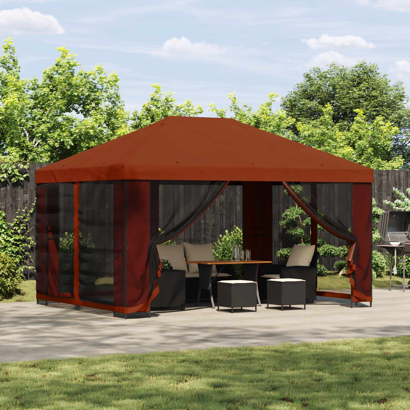 Paviljon külgseinadega 4 × 3 m Terrakota Polüester ja teras