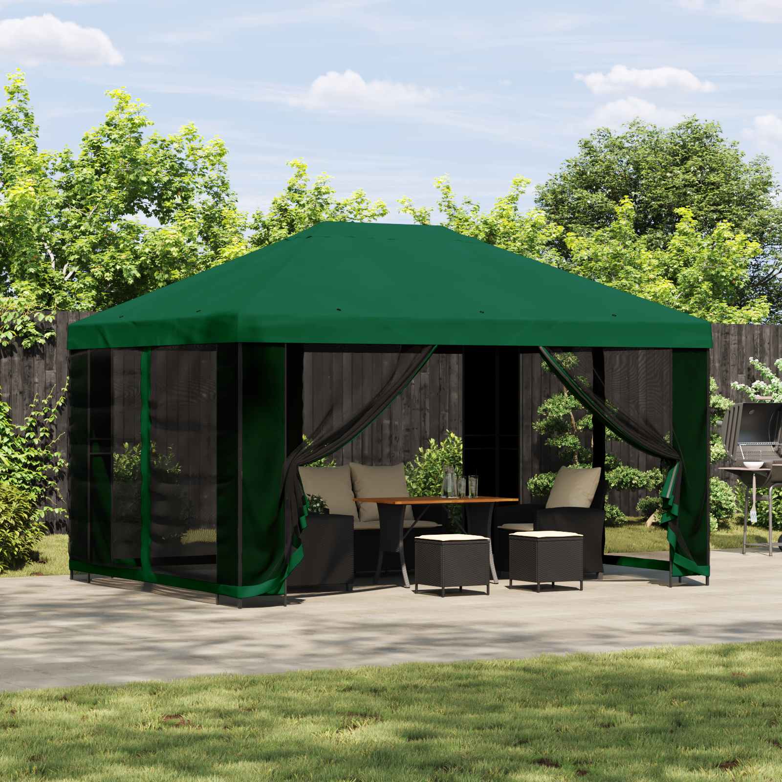 Aia telk külgseintega 4 × 3 m Roheline Polüester ja teras