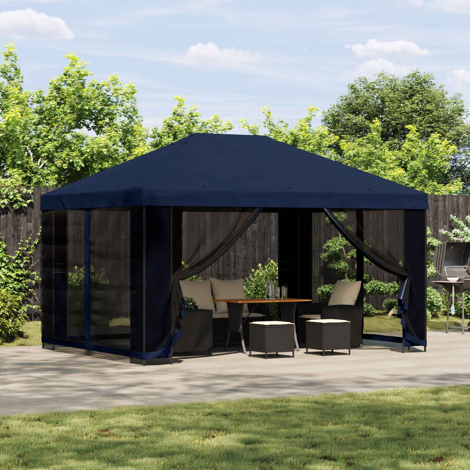 Aia telk külgseintega 4 × 3 m Sinine Polüester ja teras 190 gsm