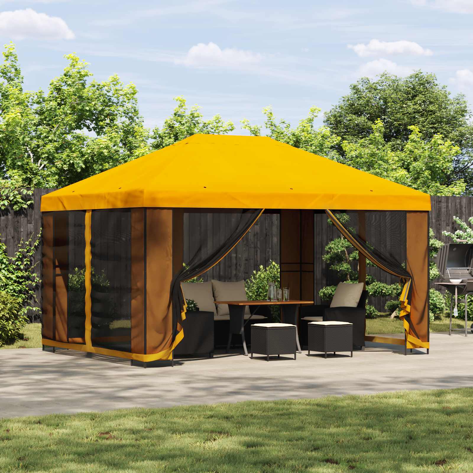 Aia telk külgseintega 4 × 3 m Kollane Polüester ja teras