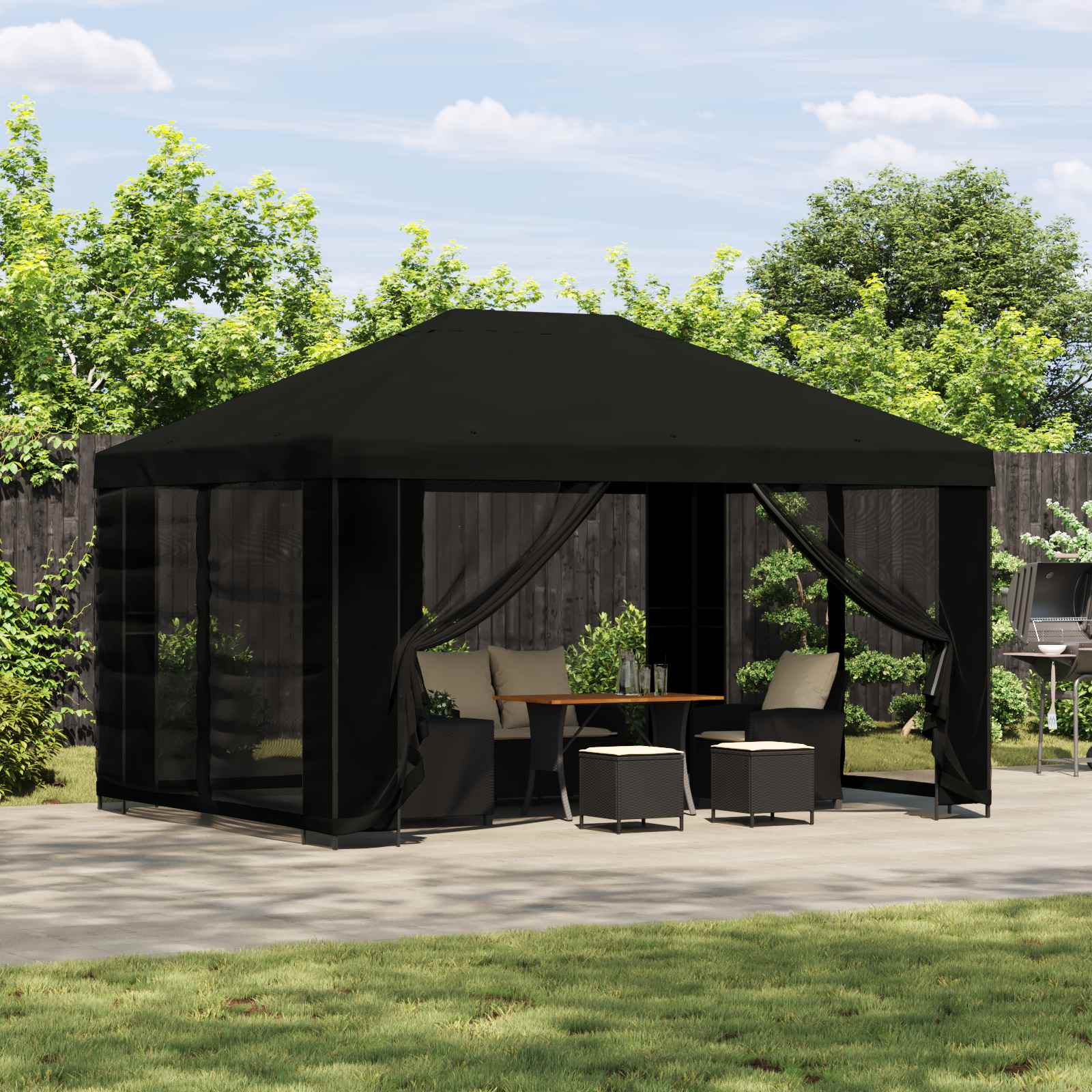 Paviljon külgseinadega 4 × 3 m Must Polüester ja teras 190 gsm