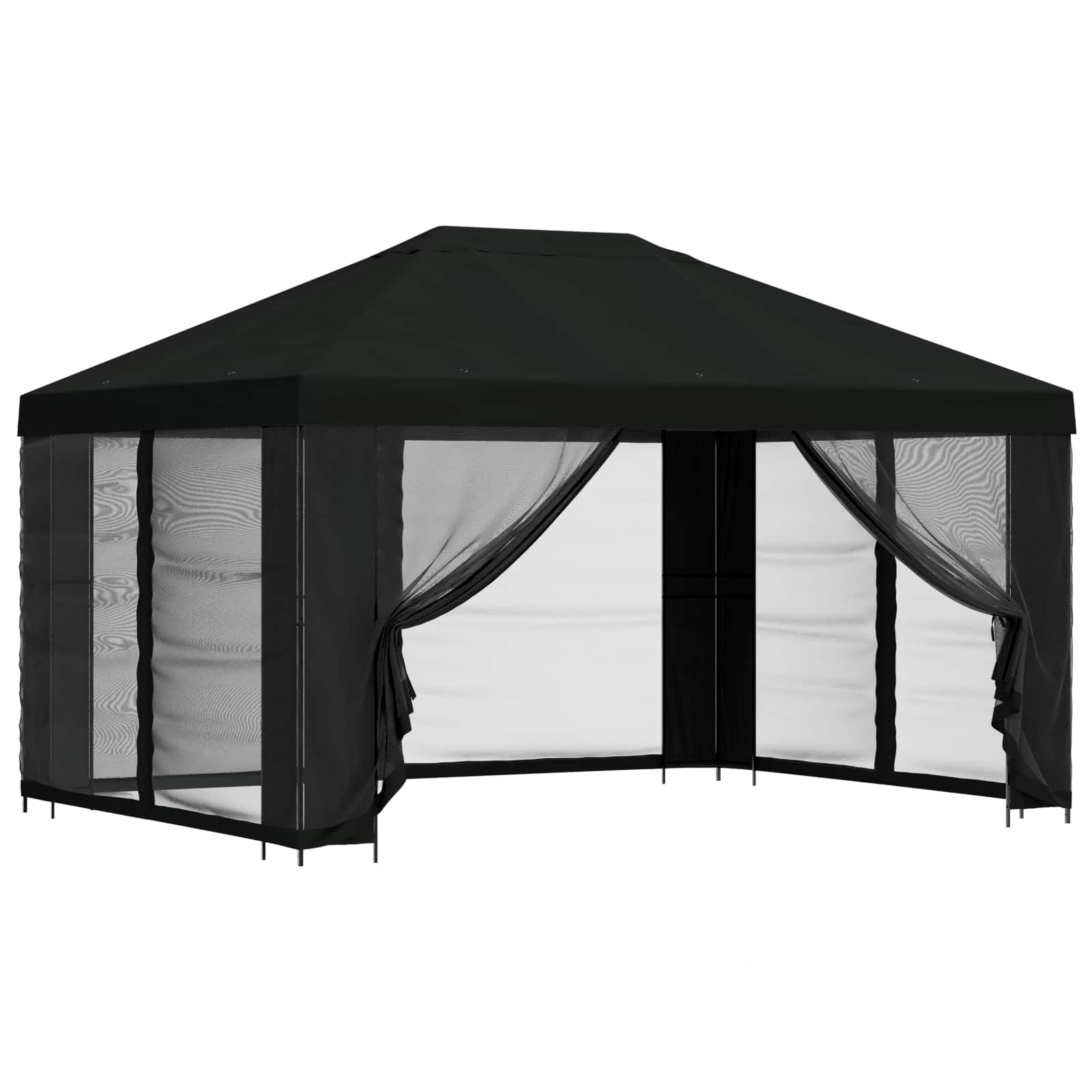 Paviljon külgseinadega 4 × 3 m Must Polüester ja teras 190 gsm