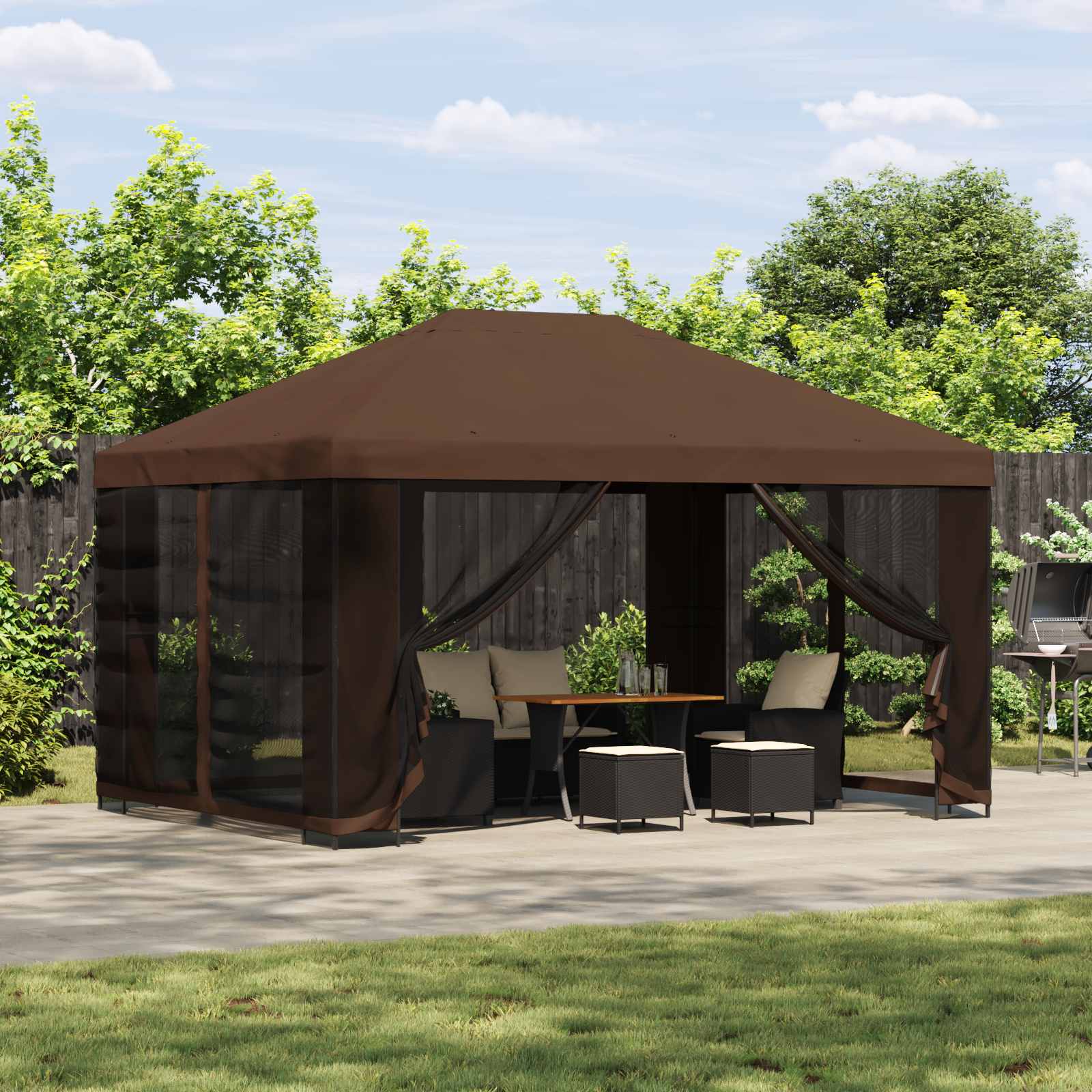 Aia telk külgseintega 4 × 3 m Pruun Polüester ja teras 190 gsm