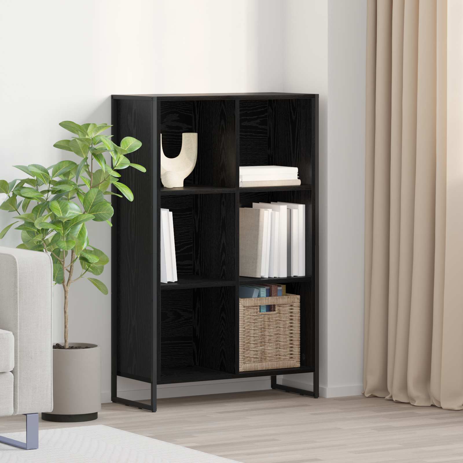Raamaturiiul Must tamm 68 x 30 x 108 cm Tehispuit