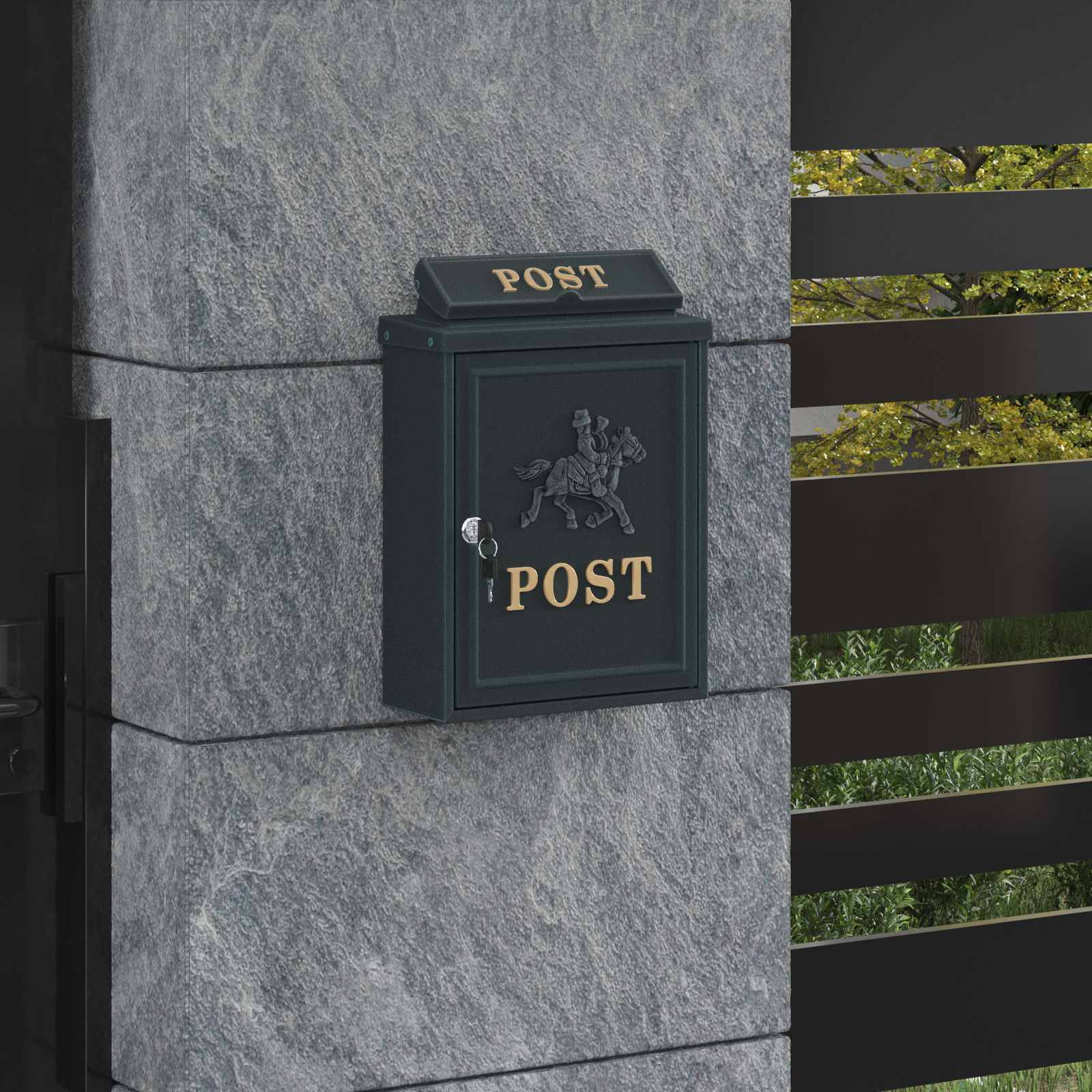 Seinale paigaldatav postkast uksega Roheline 29 x 13 x 41 cm