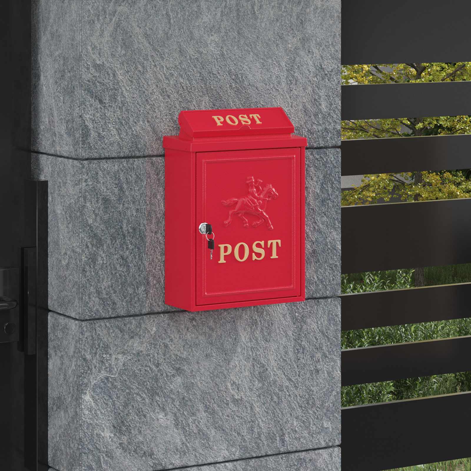 Seinale paigaldatav postkast uksega Punane 29 x 13 x 41 cm