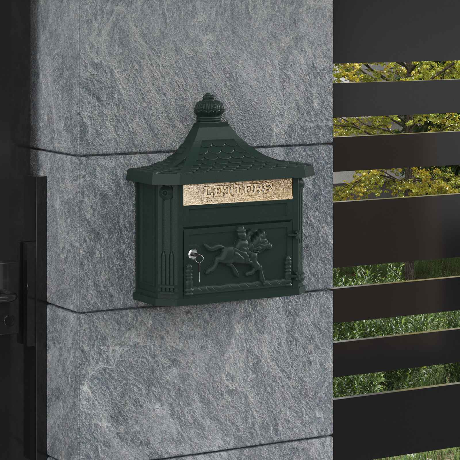 Seinale paigaldatav postkast uksega Roheline 40,5 x 16 x 45 cm
