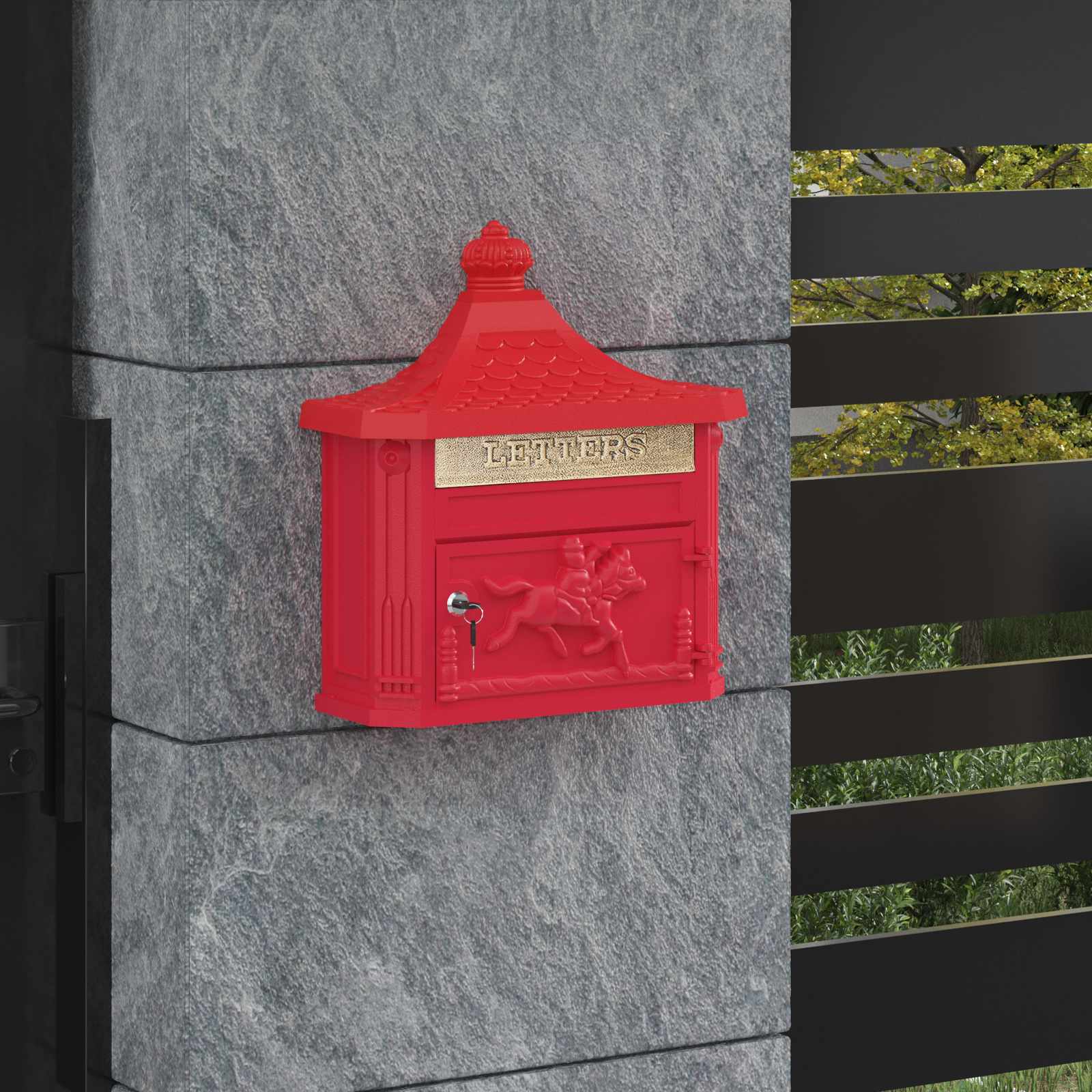 Seinale paigaldatav postkast uksega Punane 40,5 x 16 x 45 cm