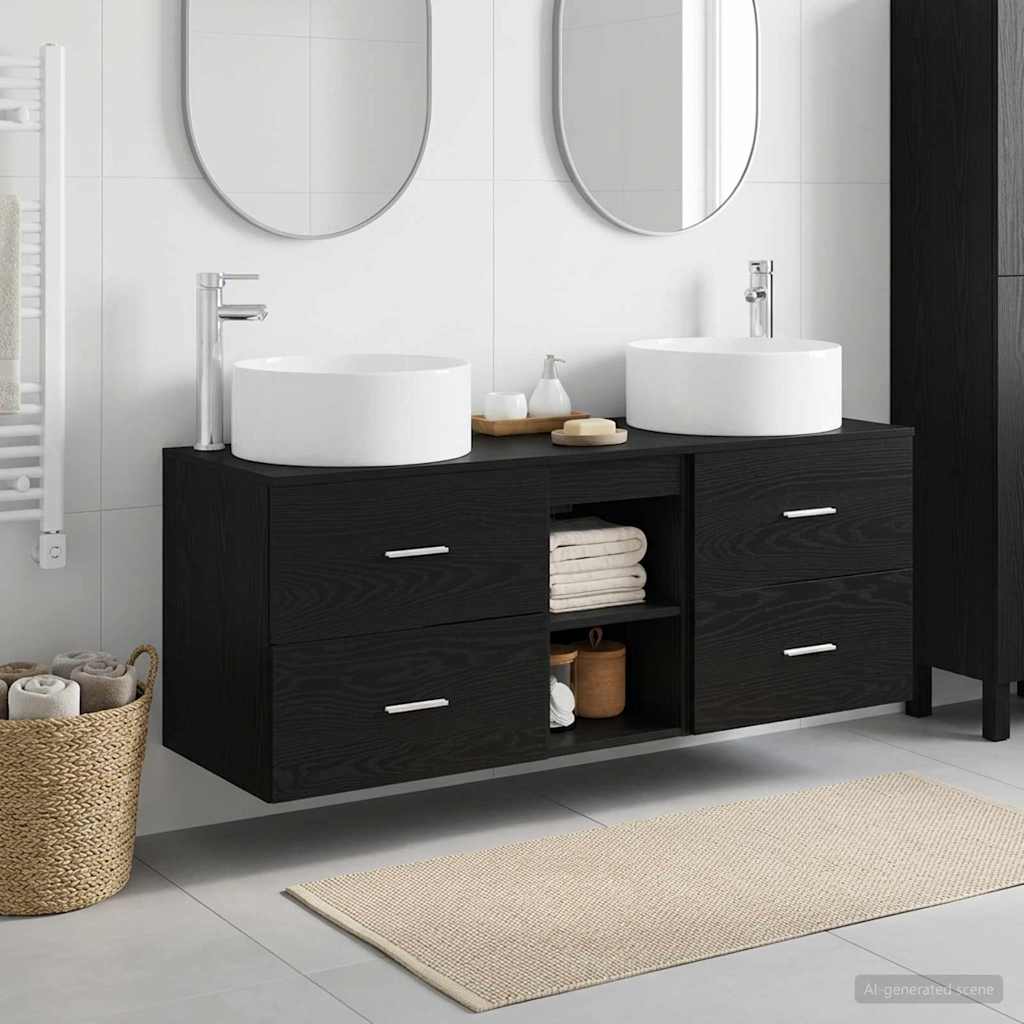 Vannitoa mööbleset 3 tk Must 129 x 44,5 x 80 cm Tehispuit