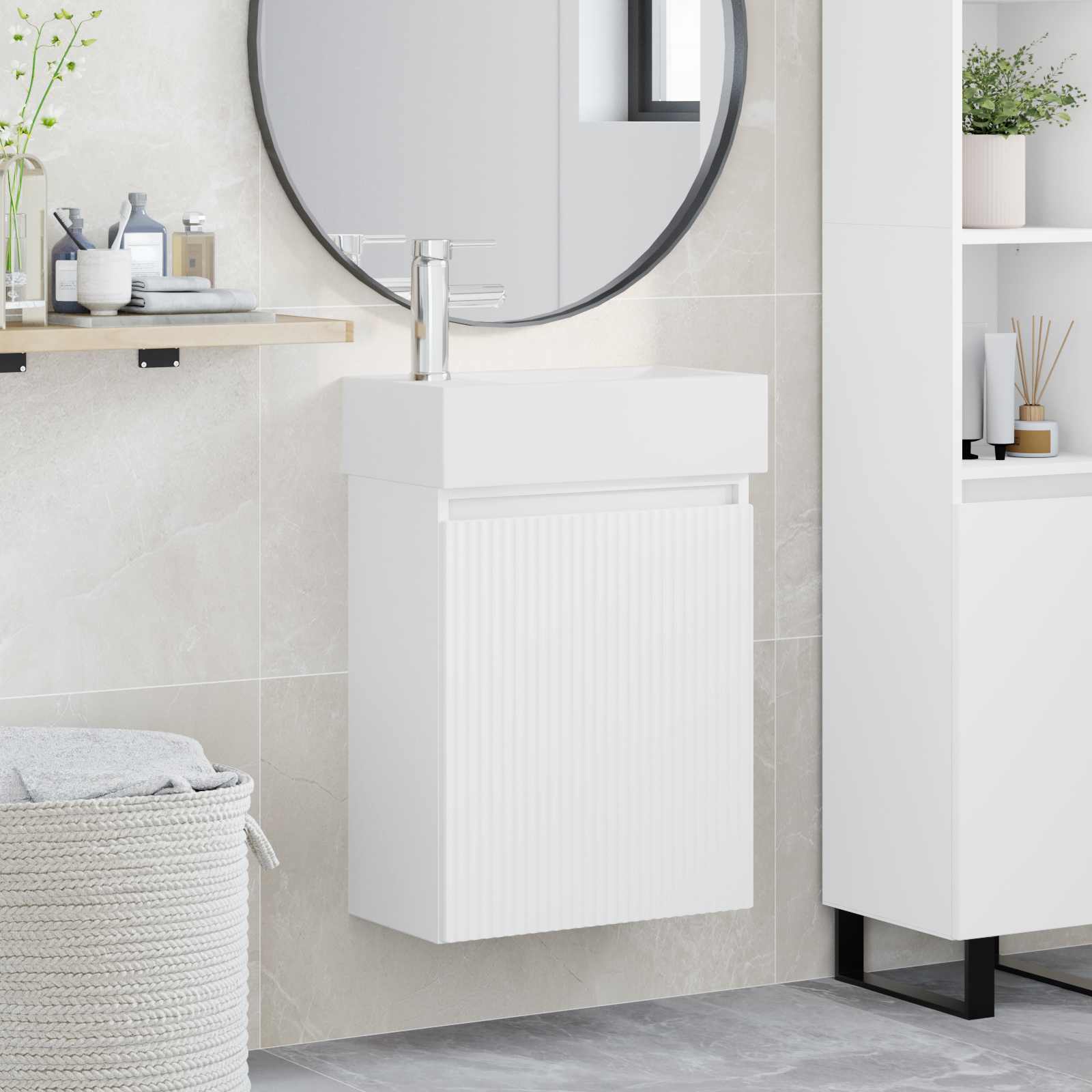 Vannitoa vanity üksus koos segistiga Valge 45,5 x 22,5 x 84 cm