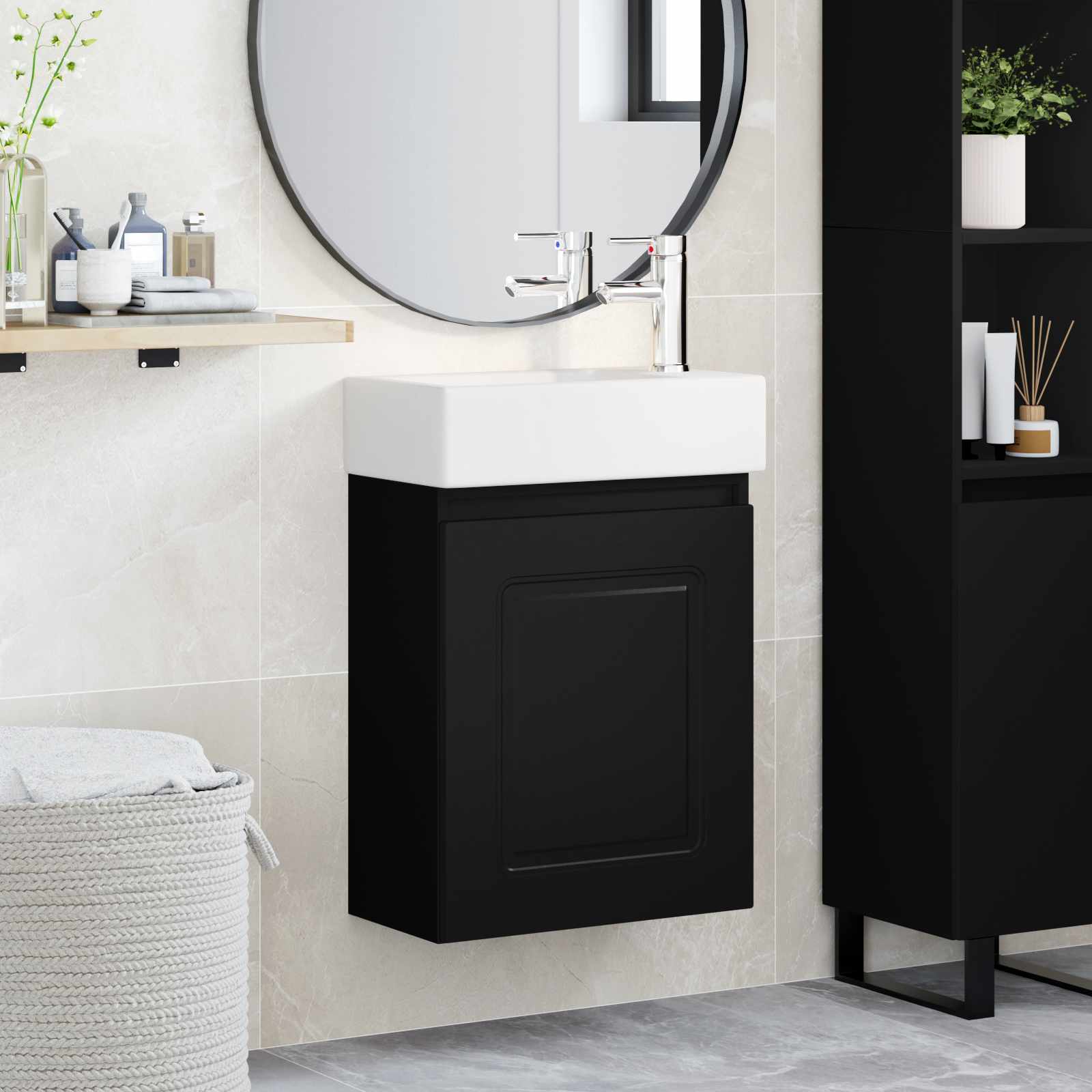 Vannitoa vanity üksus koos segistiga Must 45,5 x 22,5 x 84 cm