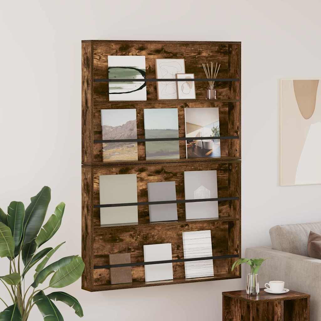 Ajakirja riiul riiuliga 2 tk Suitsutatud tamm 100 x 12 x 70 cm