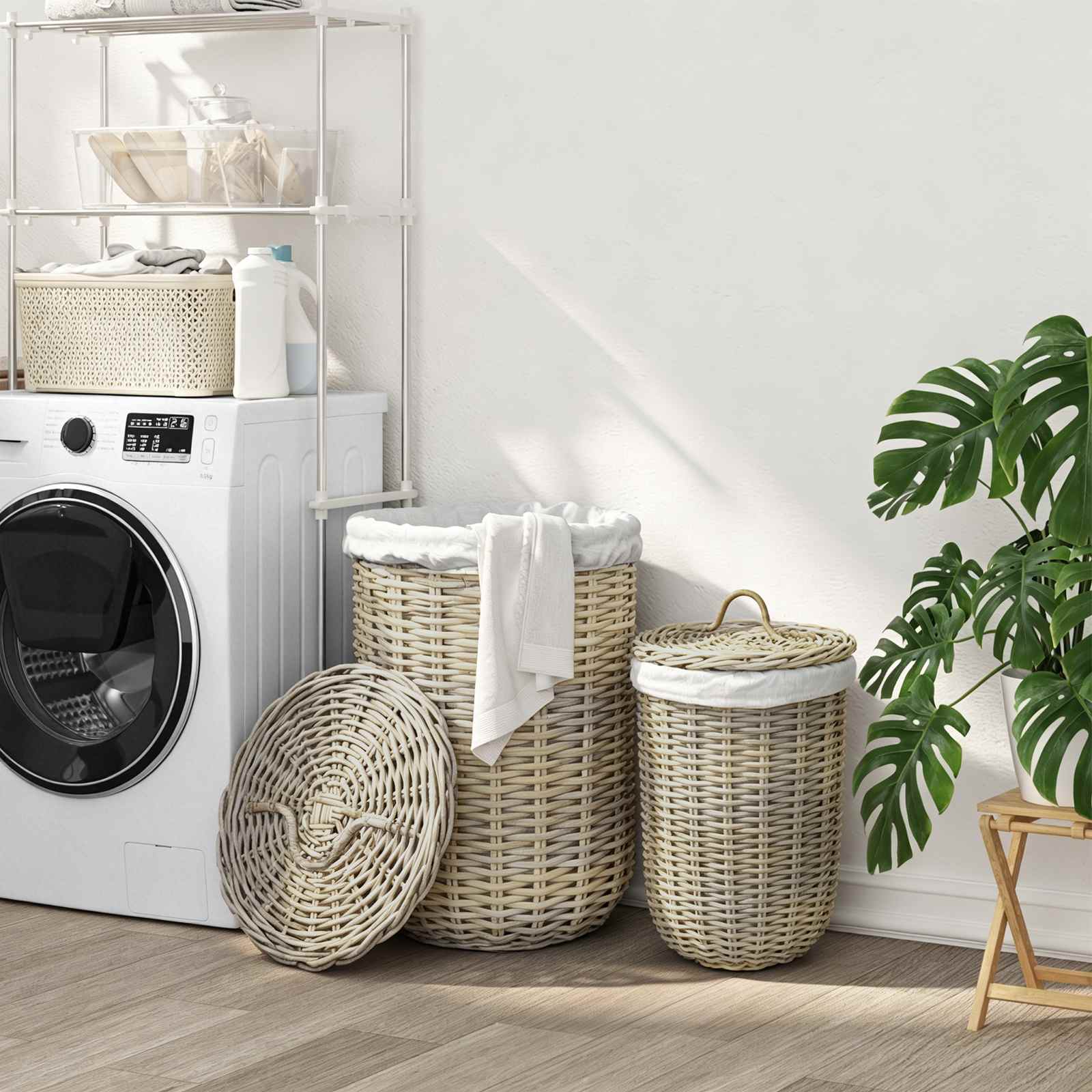 Pesukorv kaanega GENDT 2 tk Looduslik hall Kubu rattan