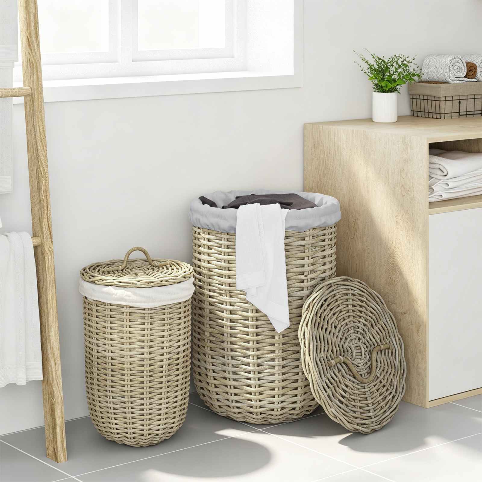 Pesukorv kaanega GENDT 2 tk Looduslik hall Kubu rattan