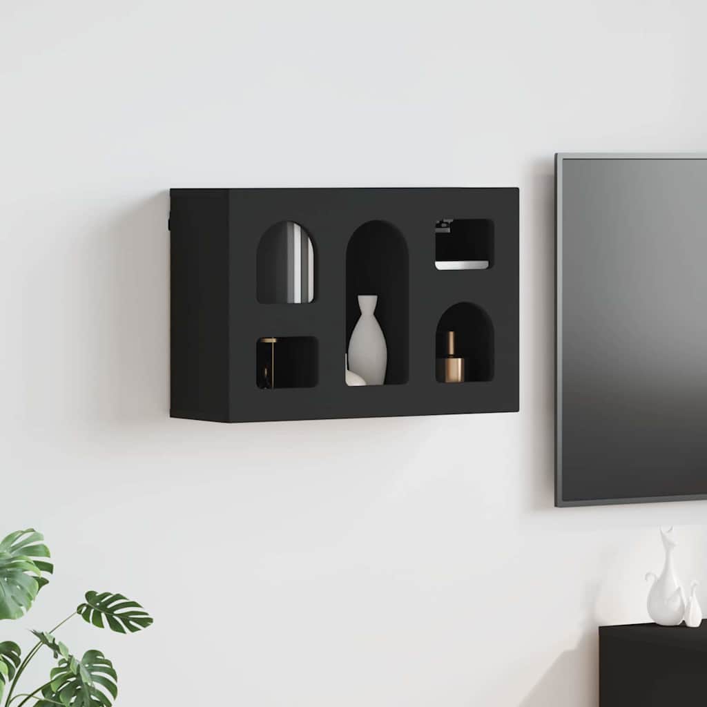 Seinakapp riiuliga ELST Must 60 x 20 x 40 cm Tehispuit