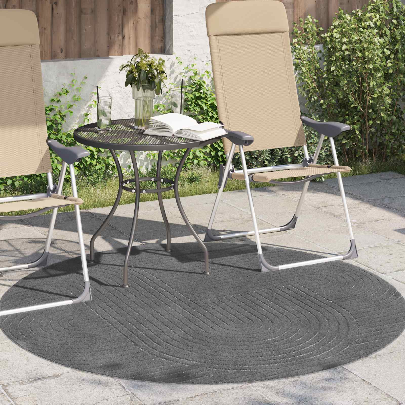 Siseruumide ja välitingimuste vaip PALMERAS Antratsiit Ø 120 CM