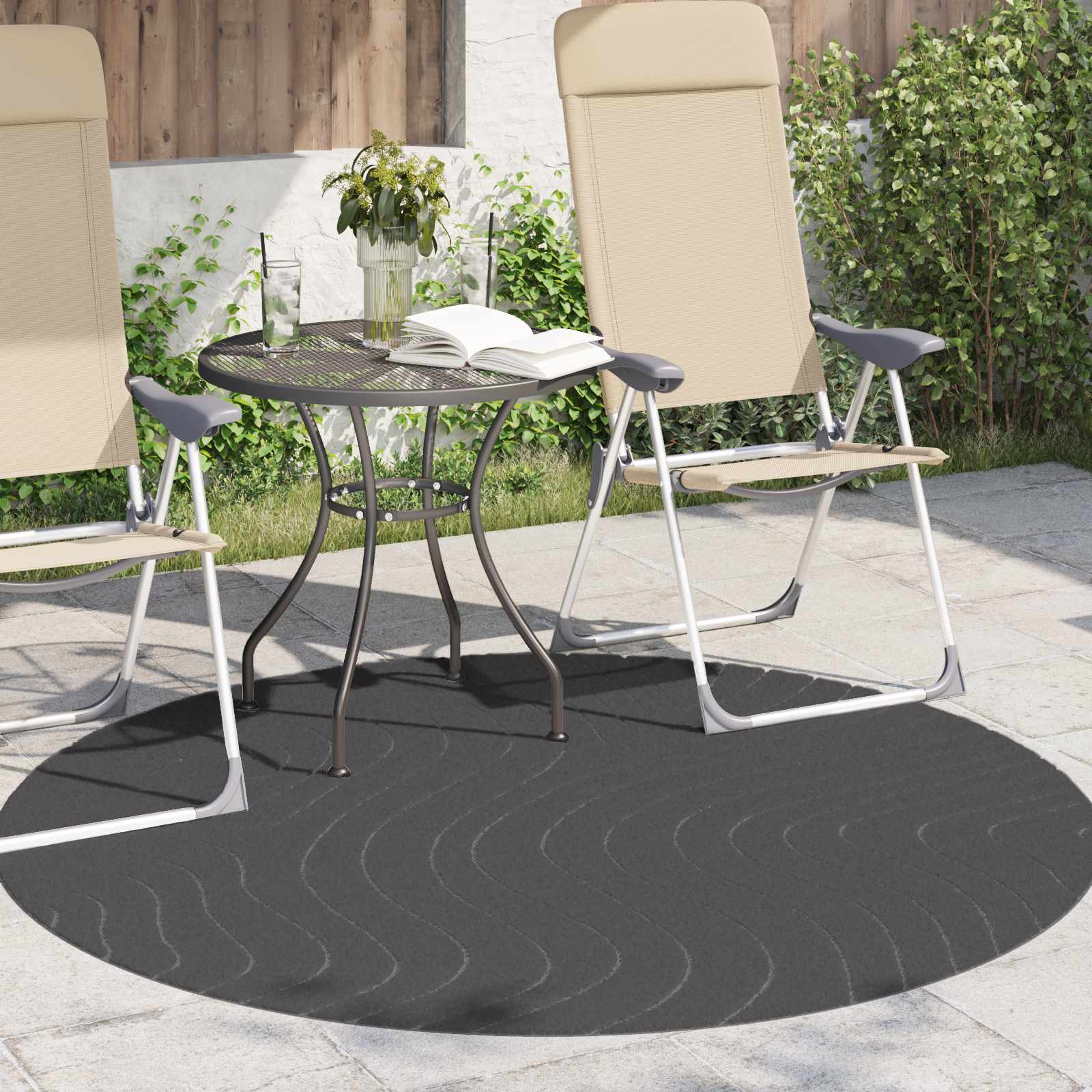 Siseruumide ja välitingimuste vaip PALMERAS Antratsiit Ø 120 CM