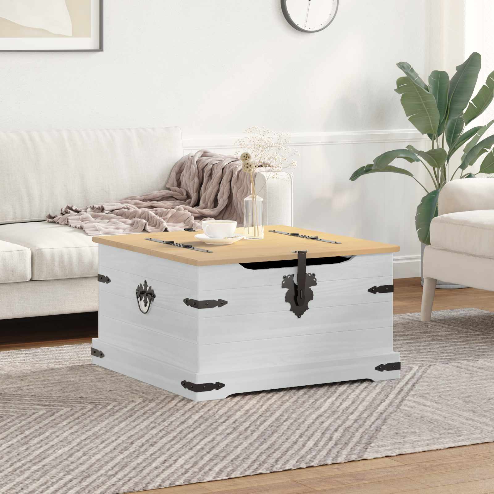 Storage box riiuliga Valge 78 x 78 x 45 cm Tahke mänd