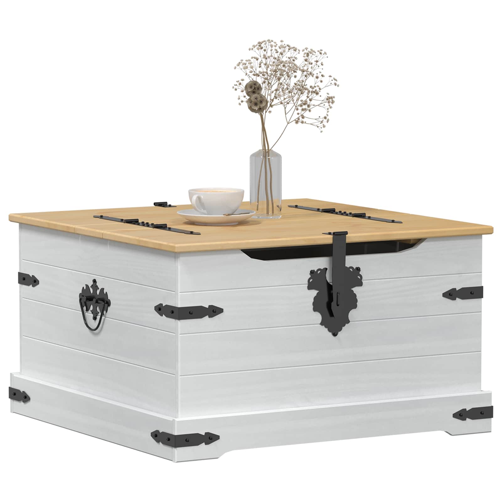 Storage box riiuliga Valge 78 x 78 x 45 cm Tahke mänd
