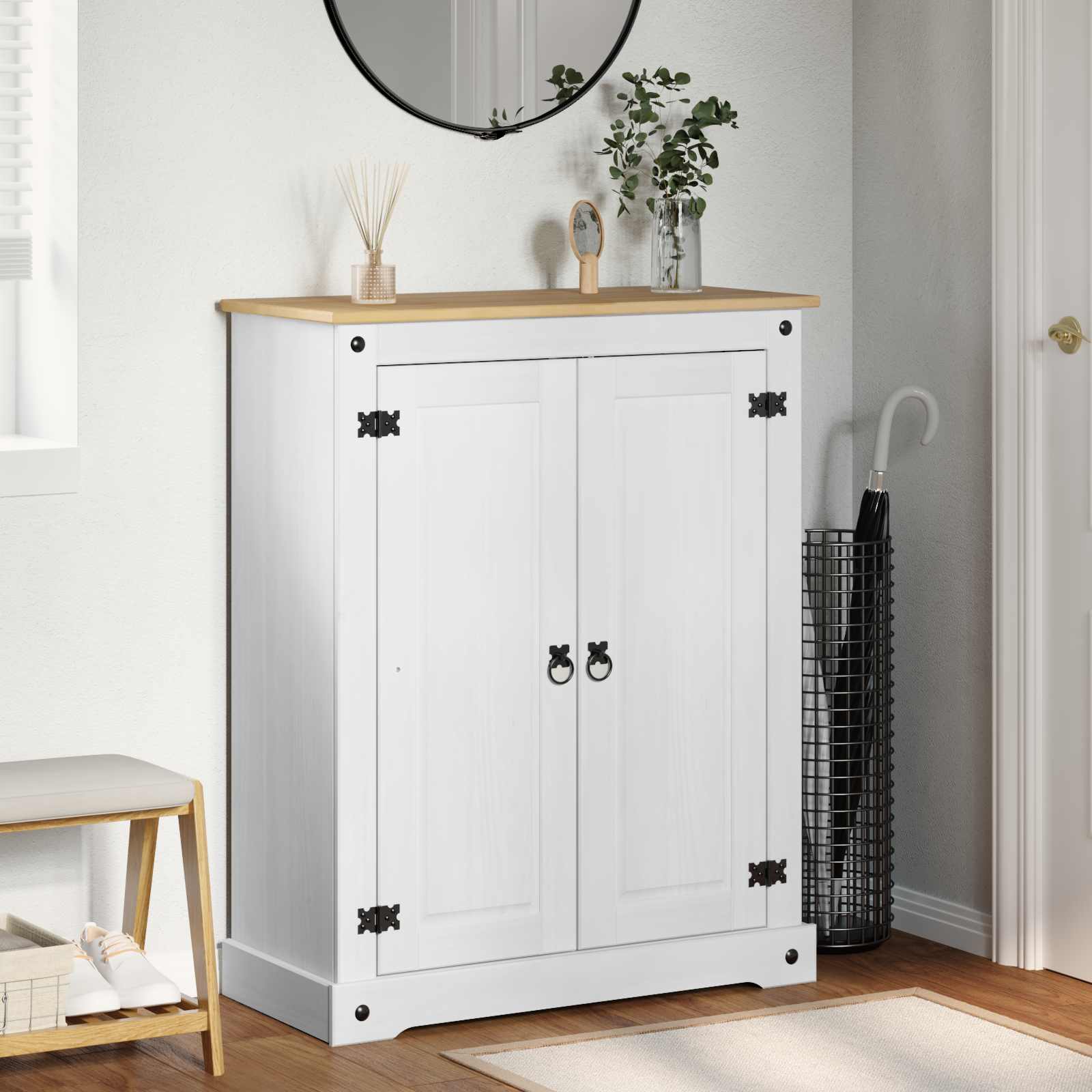 Kinga kapp riiuliga uksega Valge 86 x 38,5 x 108 cm Tahke mänd
