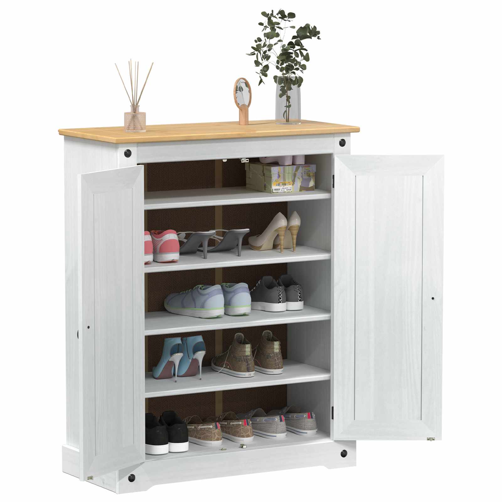 Kinga kapp riiuliga uksega Valge 86 x 38,5 x 108 cm Tahke mänd
