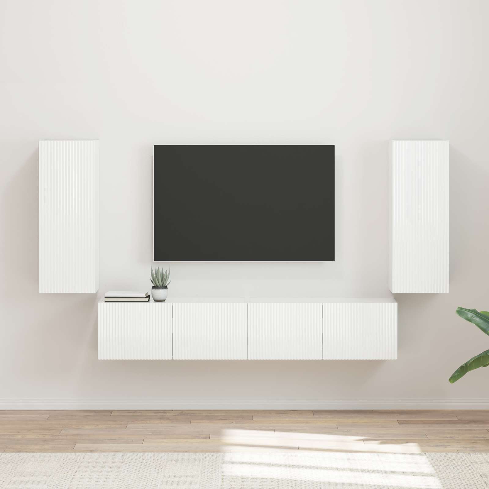 TV seinakapikomplekt 4 tk Kergelt läikiv valge Tehispuit