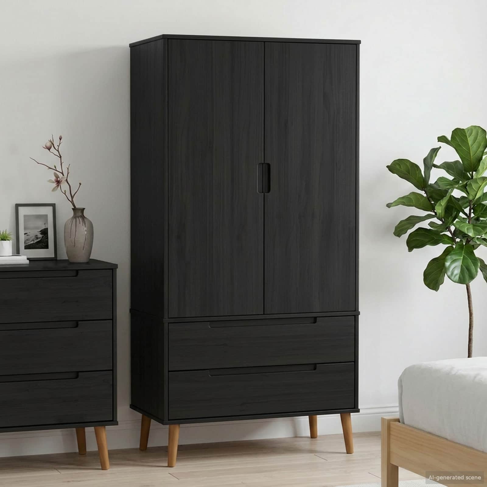 Garderoobikapp MOLDE Must 90 x 55 x 175 cm Toekas männipuit