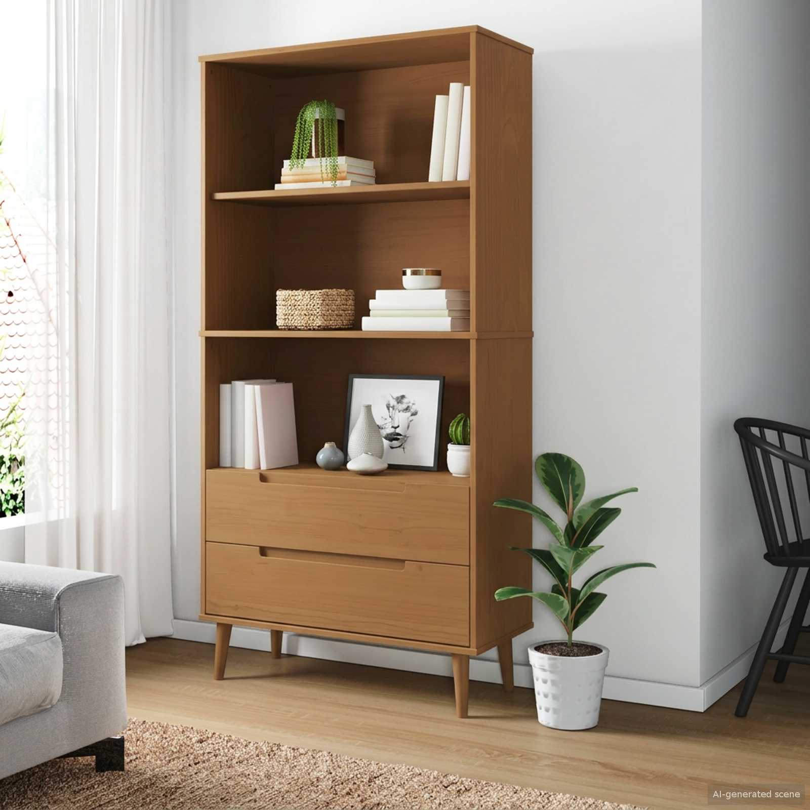 Raamatukapp MOLDE 85 x 35 x 170,5 cm Toekas männipuit Karamell