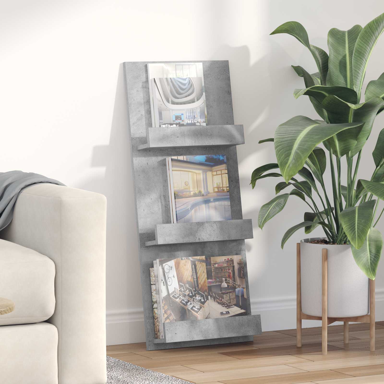 Ajakirja riiul riiuliga Betoonhall 43 x 11 x 102 cm Tehispuit