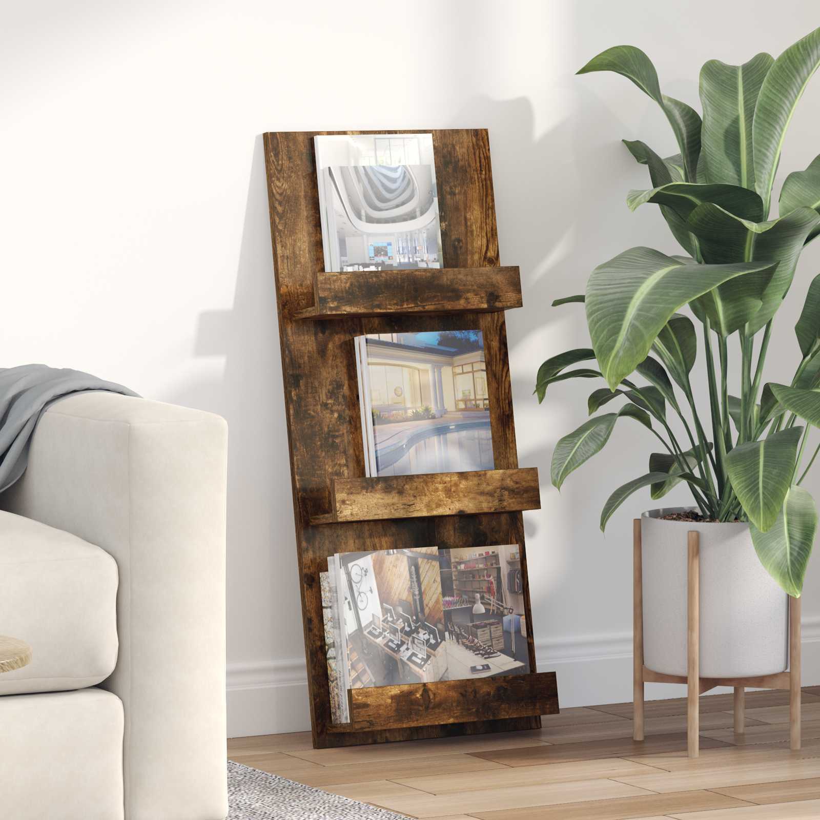Ajakirja riiul Suitsetatud tamm 43 x 11 x 102 cm Tehispuit