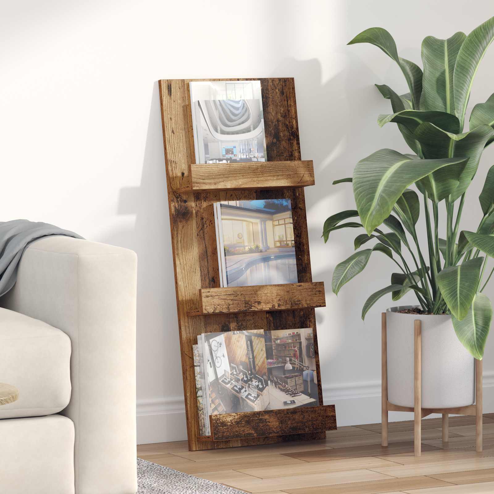 Ajakirja riiul riiuliga Vana puit 43 x 11 x 102 cm Tehispuit